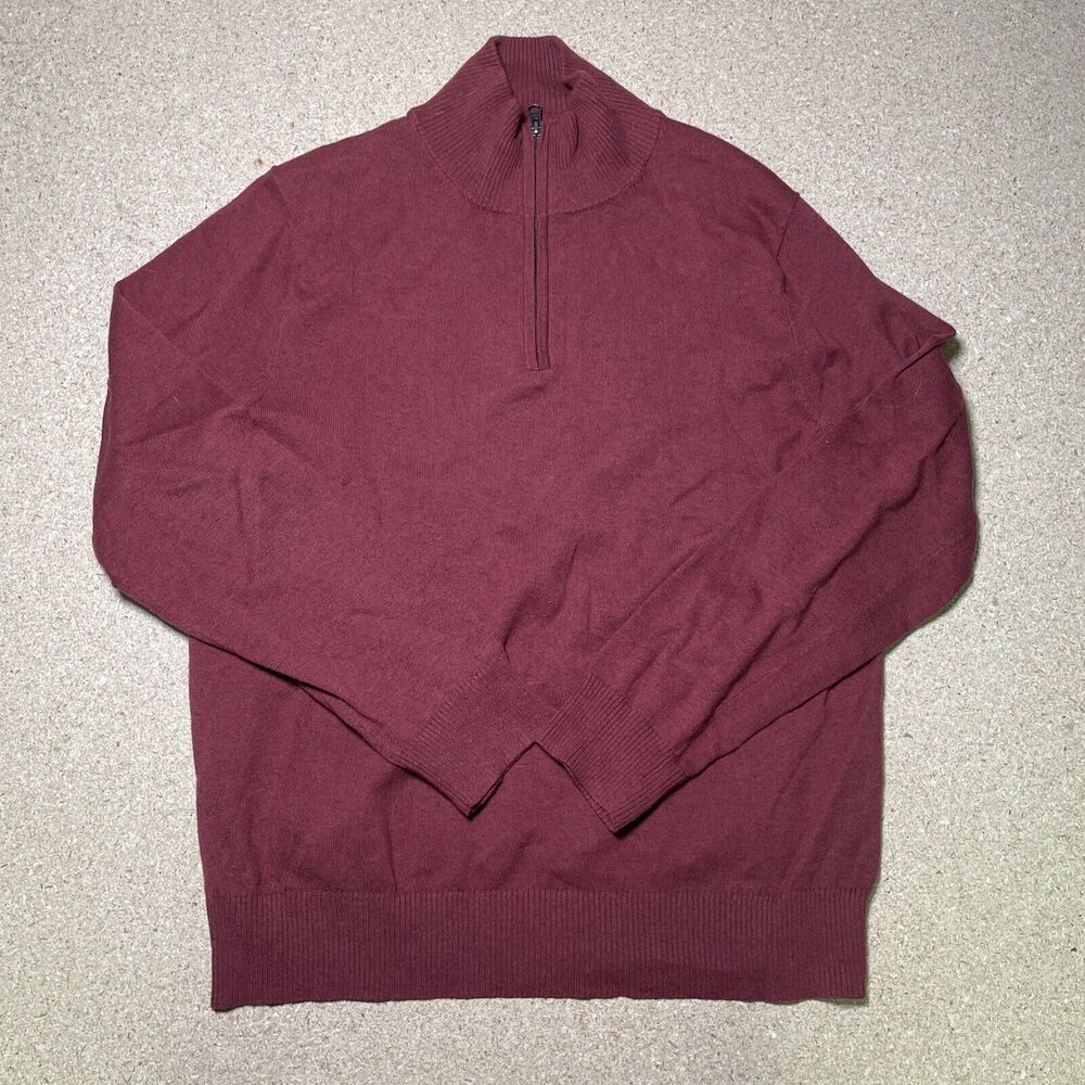 MEN J.CREW COTTON NYLON  MERINO WOOL Orange 1/4 ZIP LONG SLEEVE SWEATER L B3